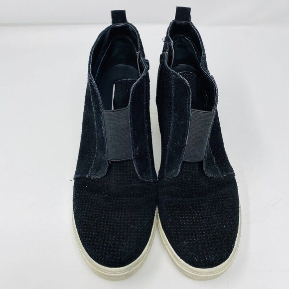 Steve Madden Size 9.5 Black Genuine Suede Wavery Wedge Sneakers - Picture 2 of 6